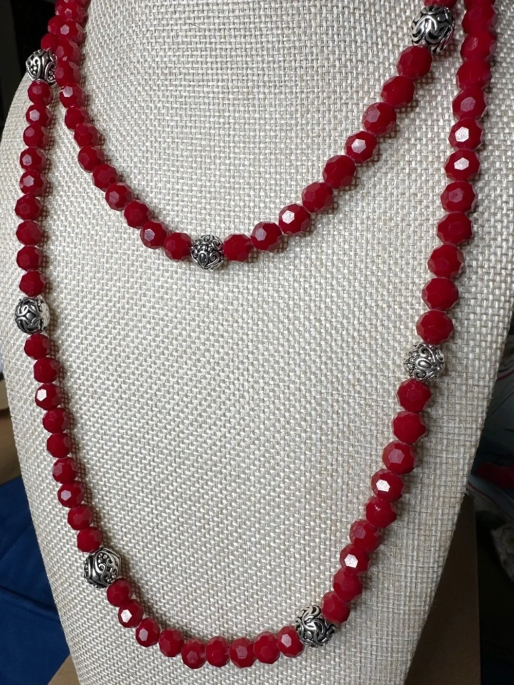 Red Faceted Glass Beaded Layered Necklace - Stylish Women's Jewelry